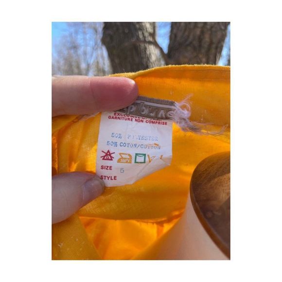 Vintage | 70s Saffron Slubbed Blouse Balloon Sleeve Mock Collar Sz 5 S/M - Picture 10 of 11